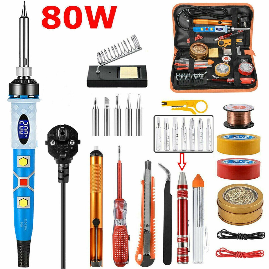 [2022 New Upgrade]80W 110V 220V Soldering Iron Kit Welding Tool Solder Tip Cleaner Desoldering