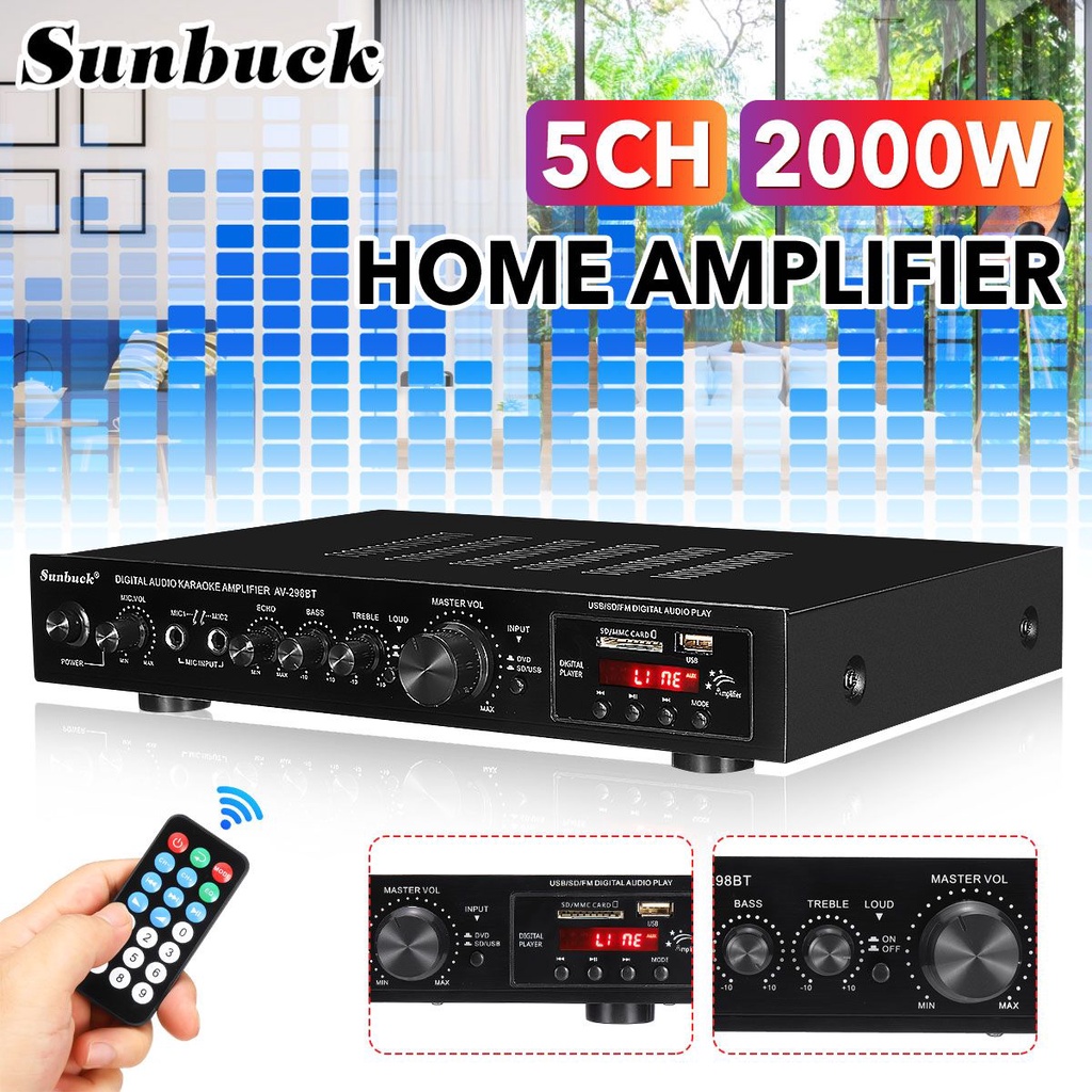 Sunbuck 2000W 5 Channel Power Amplifier Bluetooth Home Theater HiFi