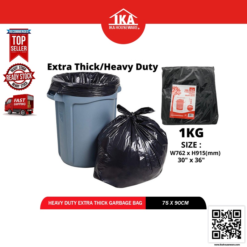 IKA Heavy Duty Extra Thick Garbage Bag/Plastic Sampah 75x90cm/30x36" (1kg) Trash Bag Plastic Bag