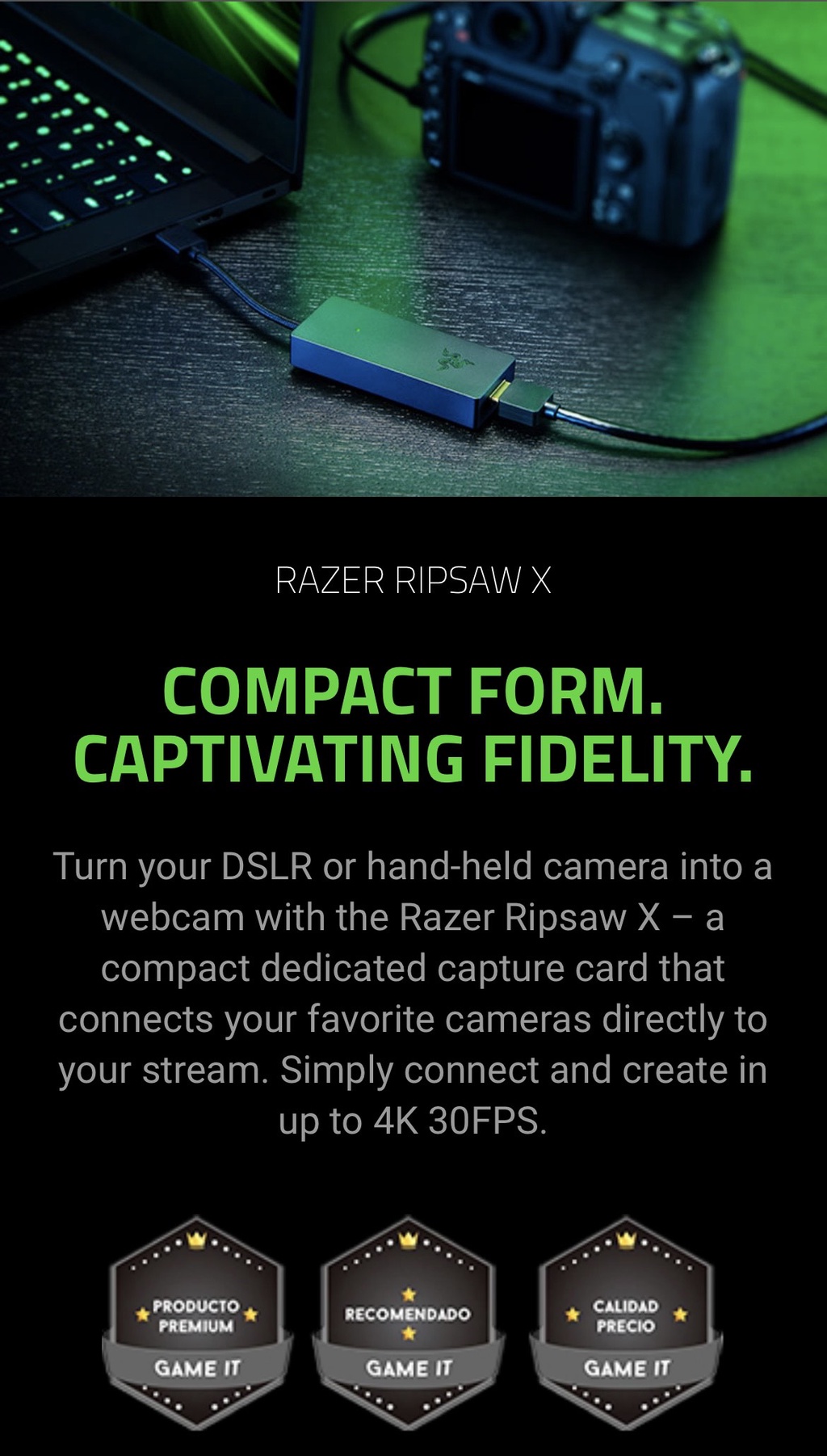Razer Ripsaw X USB Capture Card with Camera Connection for Full 4K
