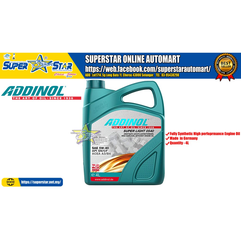ADDINOL 5W40 Light Engine Oil (4L) Shopee Malaysia