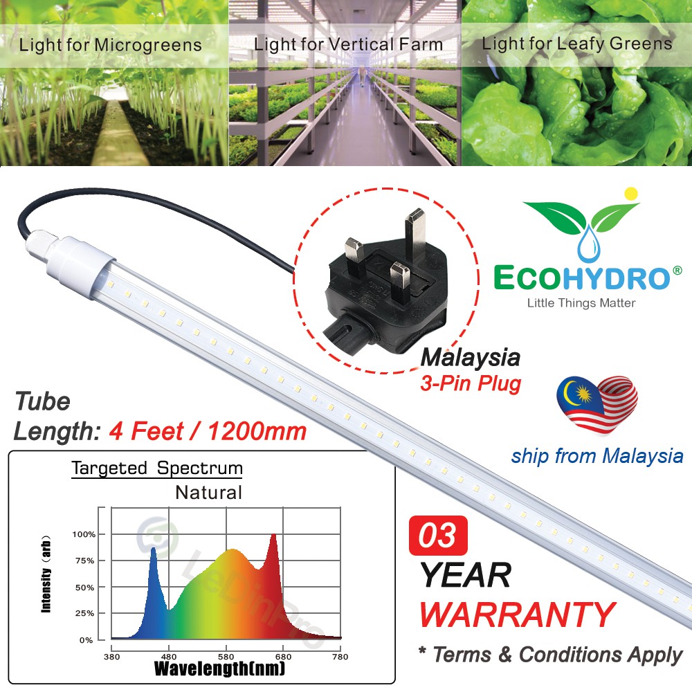 4ft (120cm) 30W LED Grow Light Tube LeDinPro Professional Series Full