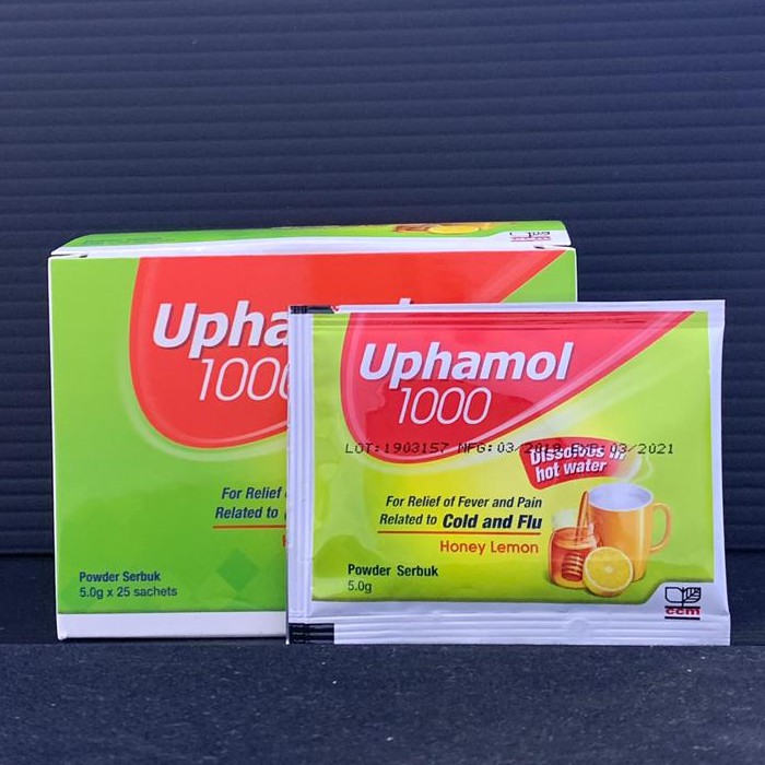 *EXP 08/2021*1 SACHET UPHAMOL PARACETAMOL 1000MG POWDER 5.0G HONEY