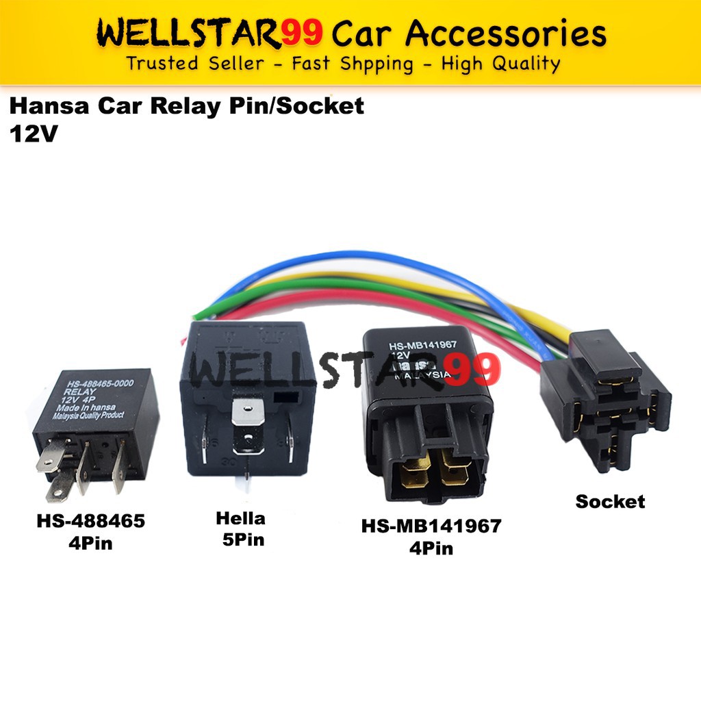 Hansa Universal Automotive Car Relay Power Relay 5 Pin 4 Pin Socket 12V