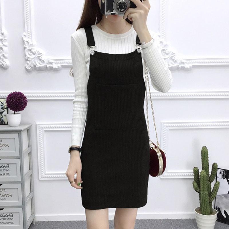 Korean Style Sleeveless Knitted Overall Dress For Women