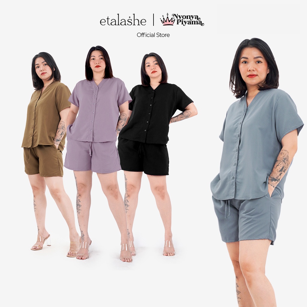 NYONYA PIYAMA Cozy Pajamas Poly Bamboo Set Hotpant Short Sleeves