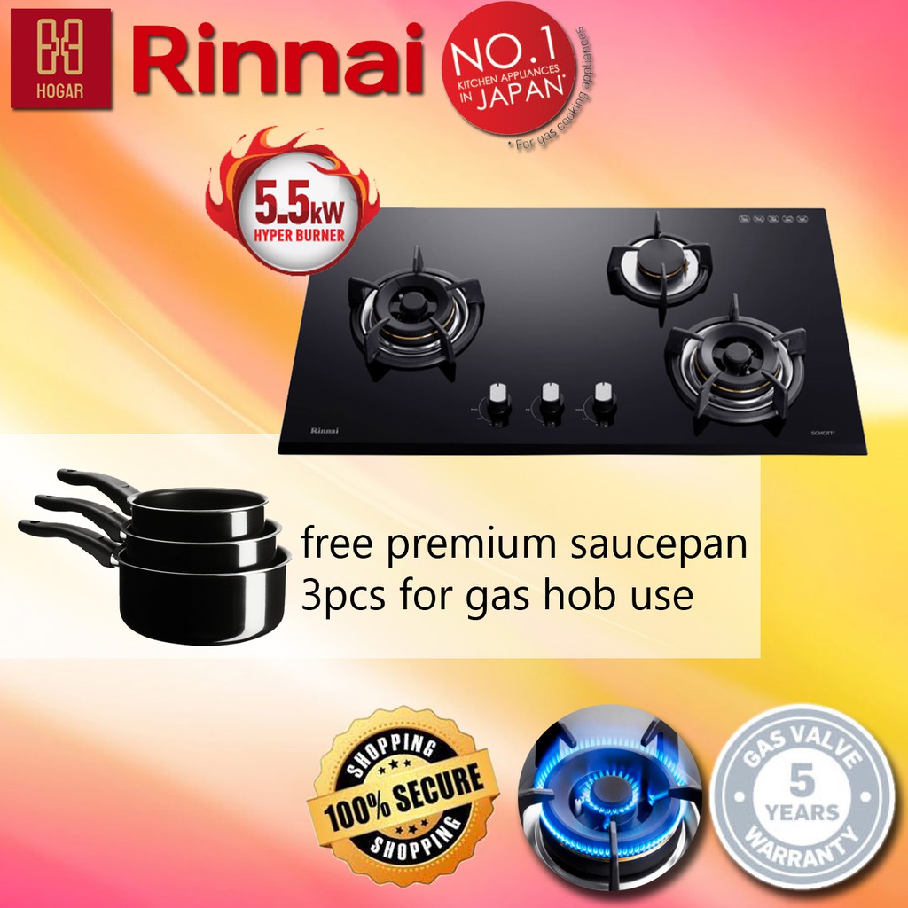 Rinnai Gas Hob RB93UG READY STOCK 5.5kw 3 Burner Rinnai Gas Stove