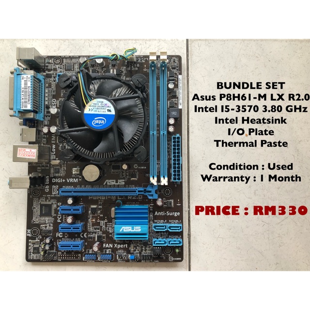 Asus P8H61MX USB3 Motherboard Core I53330 4GB DDR3 Bundle