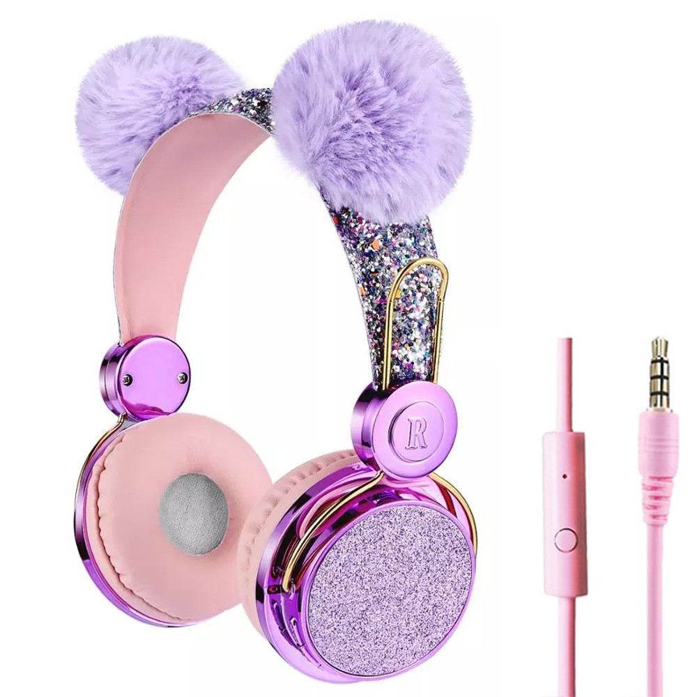 Cute Kids Wired Headphone with Microphone Girls 3.5mm Music Stereo