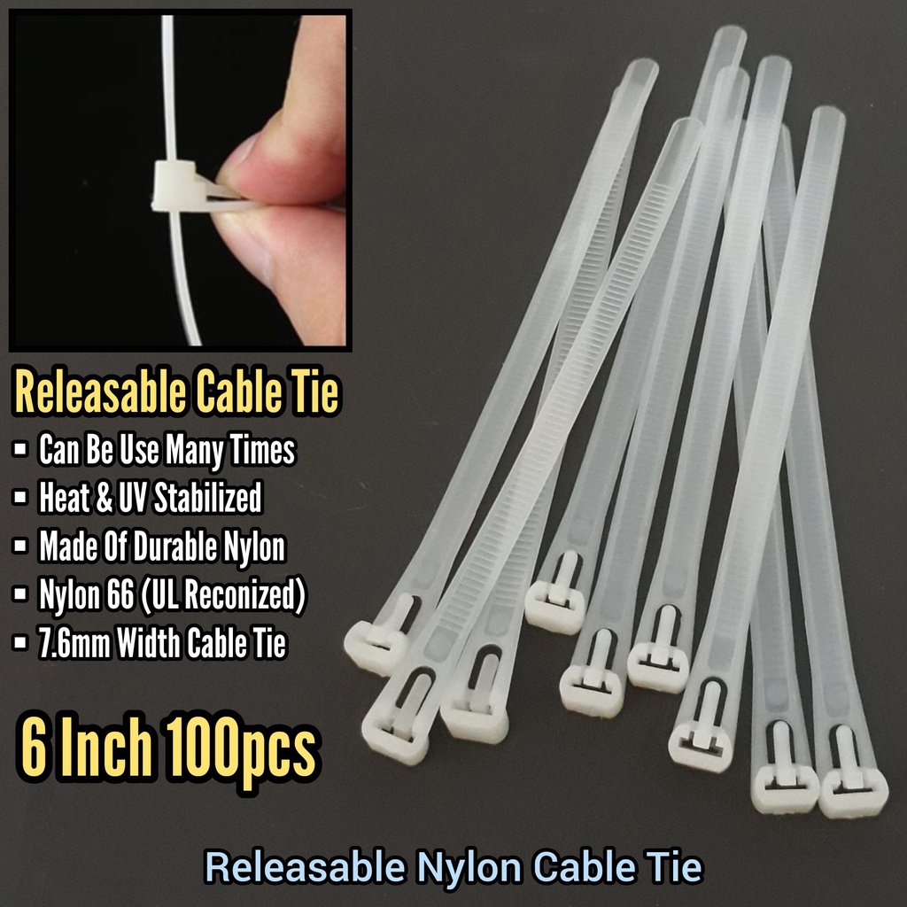 100pcs 6Inch Releasable And Reusable Full Nylon UV Heat Stabilized