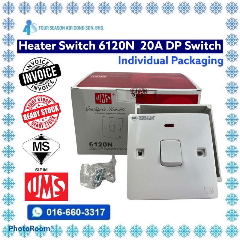 [ 100 Original ] UMS 20A Heater Switch/Air Cond 6120N 20A DP Switch