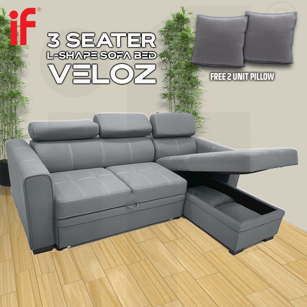 [Free Pillow] IF Veloz 3 Seater Sofa Set L Shape Sofa Multifunctional