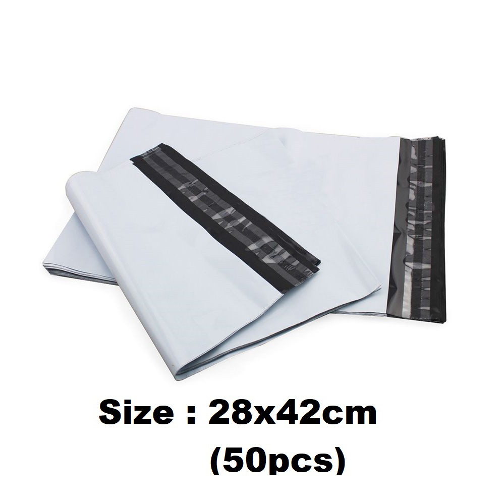 50pcs 28x42cm White Courier Plastic Bag Parcel Flyer Shipping Shopee