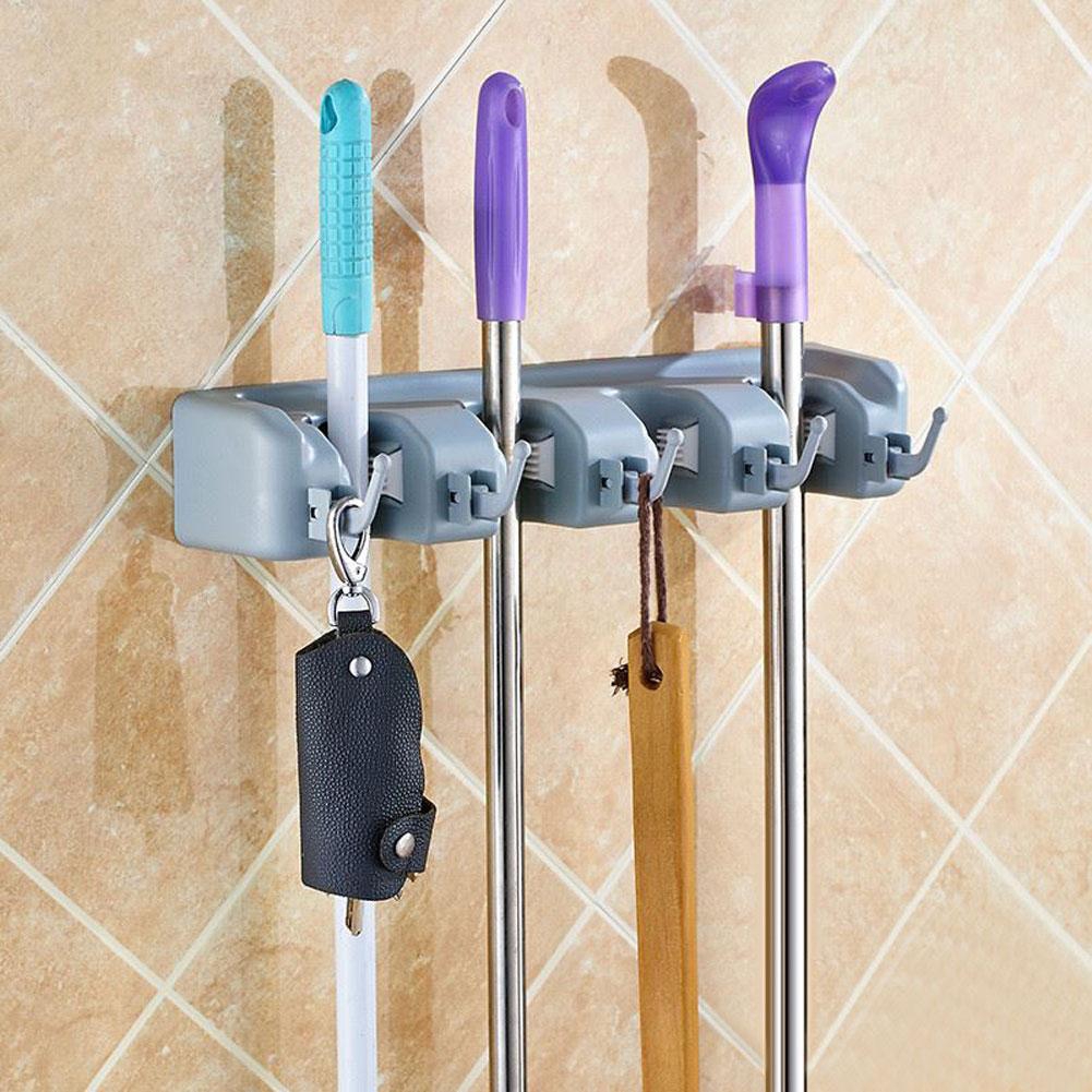 Rack(4 Positions and 5 Hooks) IKEA Mutifuncational Mop Broom Holder