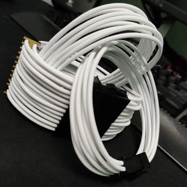 Full White Cable Sleeve Sleeved Cable Extension Braided Modding
