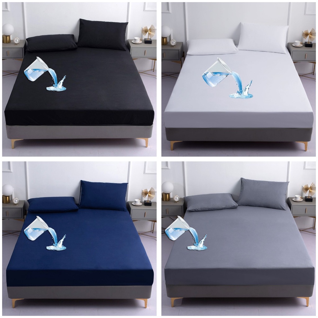 Solid Color Waterproof Fitted Sheet With Elastic Simple Style Single