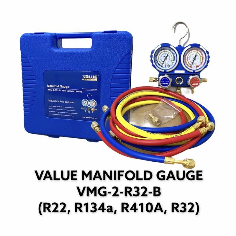 VALUE Manifold Gauge Set (VMG2R32B) R32 R410A R134a R22 Air Cond
