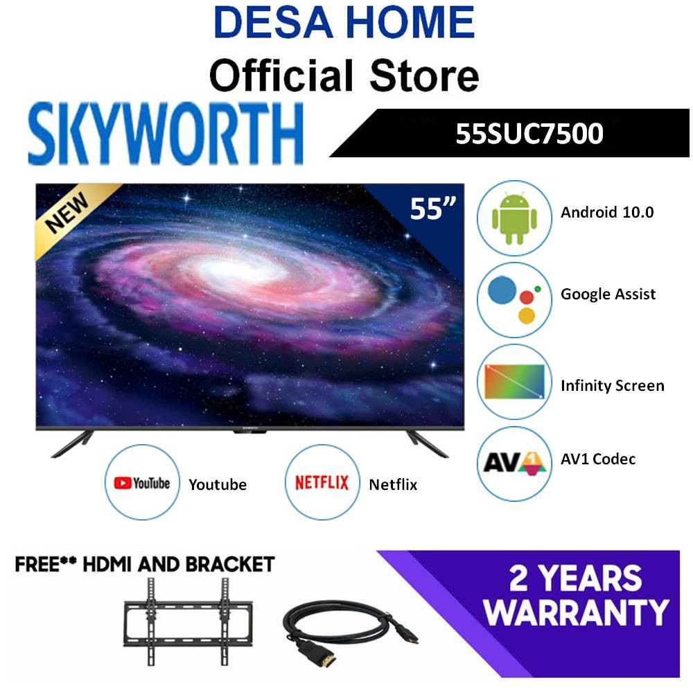 SKYWORTH 55SUC7500 55" 4K ANDROID UHD LED TV (FREE HDMI CABLE & BRACKET