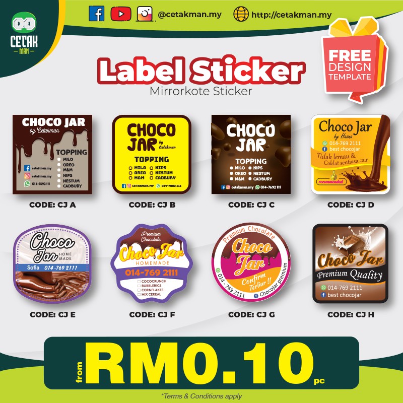 Choco Jar Label Sticker Product / OPTION 1 / FREE DESIGN TEMPLATE