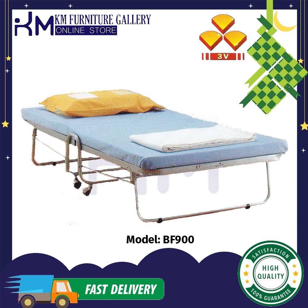 KM Furniture 3V Foldable Single Metal Bed Frame with Roller (BF900