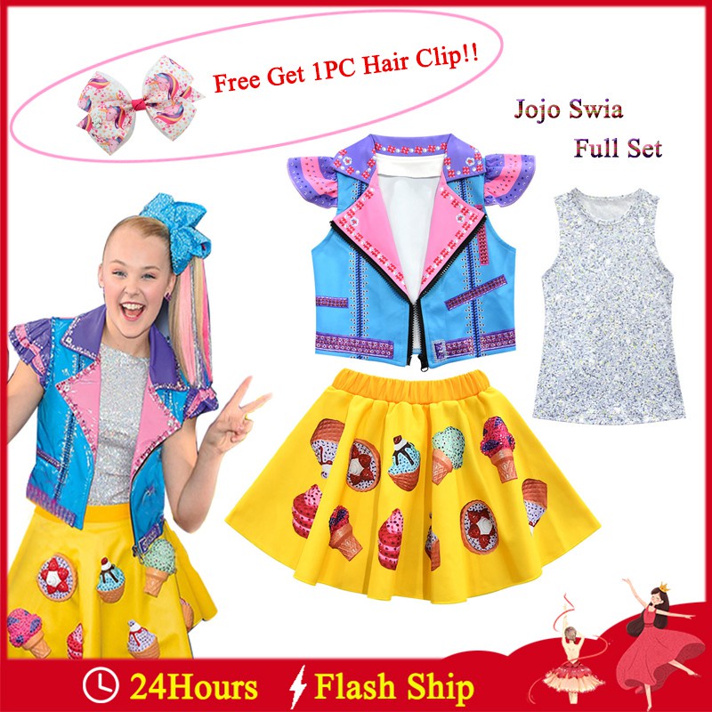 412 Years JOJO Siwa Set Girls Full Sleeveless Jacket Vest Dress Hair