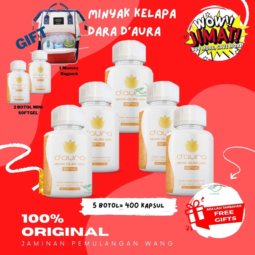 5 BOTOL VCO Kapsul Minyak Kelapa Dara Original D Aura Extra Virgin