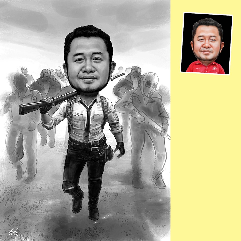 Buy Lukisan Kartun Potret A4 A3 | Free Frame A4 | Hitam Putih | Karikatur | On Paper | Cartoon | Caricature Digital Drawing | Seetracker Malaysia 1024_X_1024_jpg