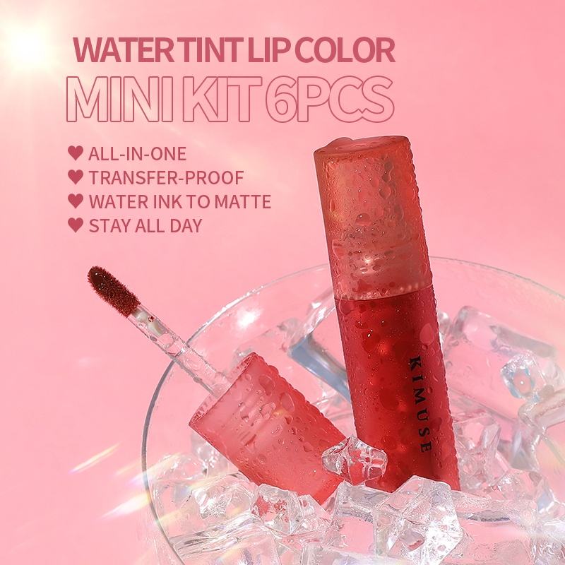 KIMUSE Water Gel Lip Tint 6 Colors Set Highly Pigmented Long Lasting