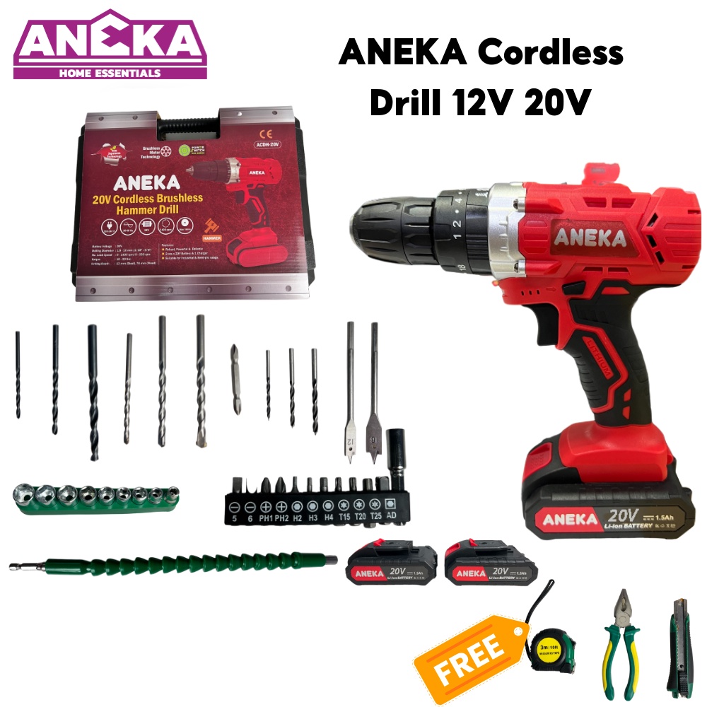 ANEKA Cordless Brushless Drill 12V 20V 3 Mode Cordless Drill Shopee
