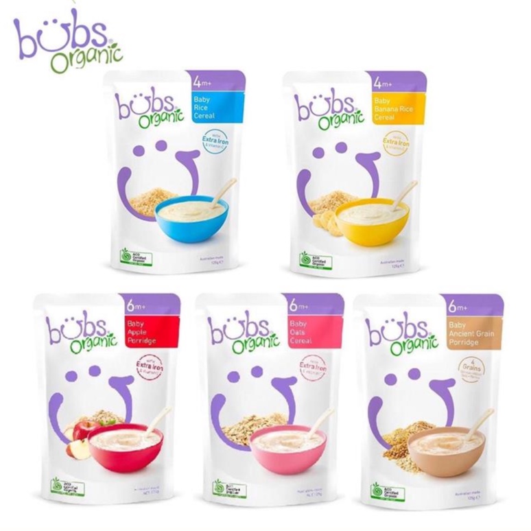 Bubs Organic Baby Rice Cereals 125g 6m+, Oats Cereals, Banana Rice