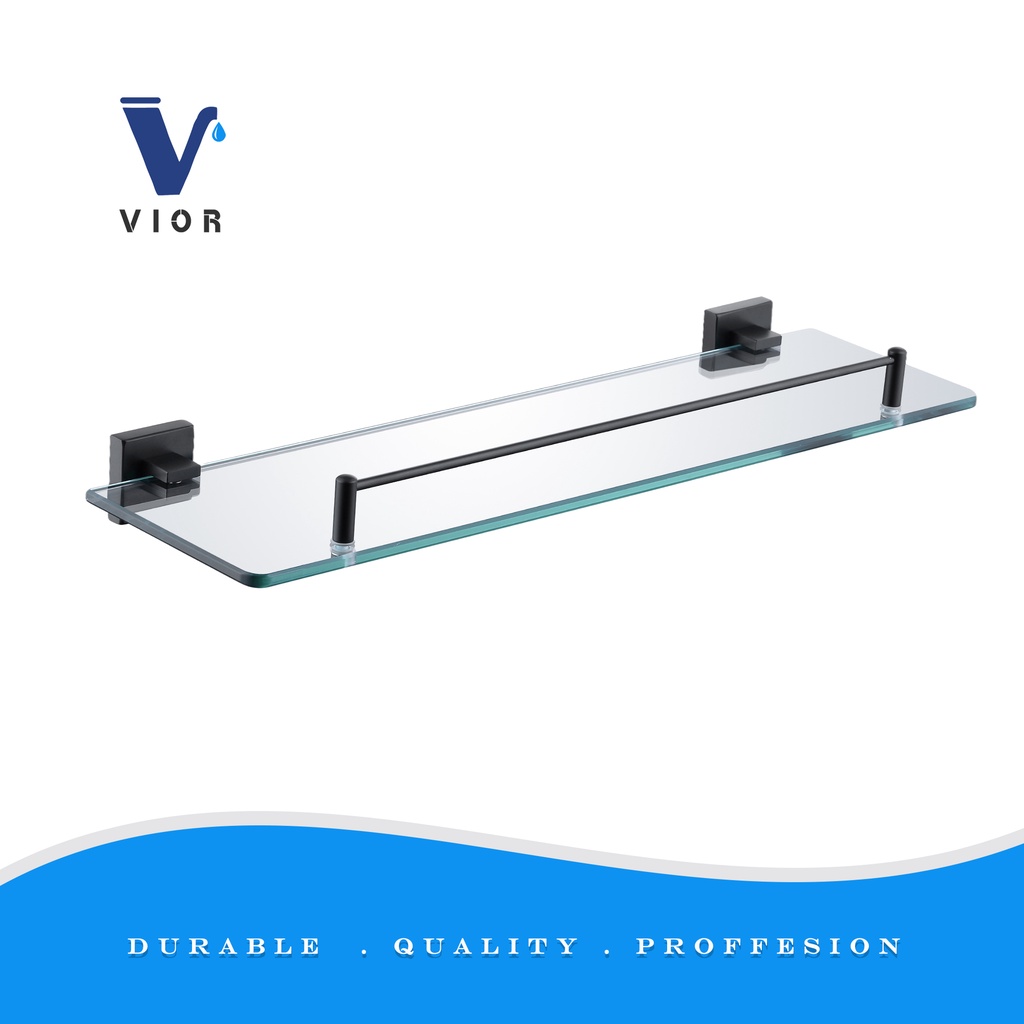 BLACK Stainless Steel 304 Wall Mounted Bathroom Glass Shelf With