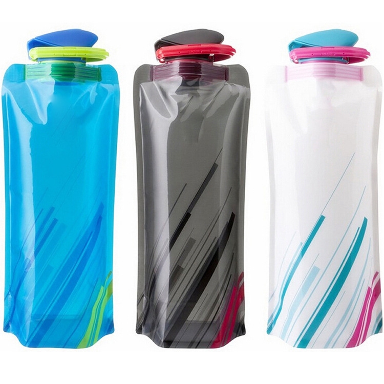 Fashion 700ml Reusable Foldable Flexible Water Bottle Bag Camping