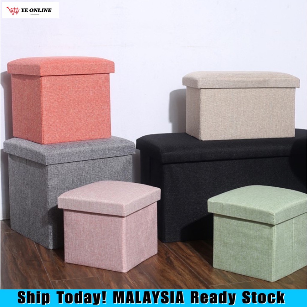 Storage Stool Ottoman Fabric Foldable Storage Box Sofa Footrest Foot