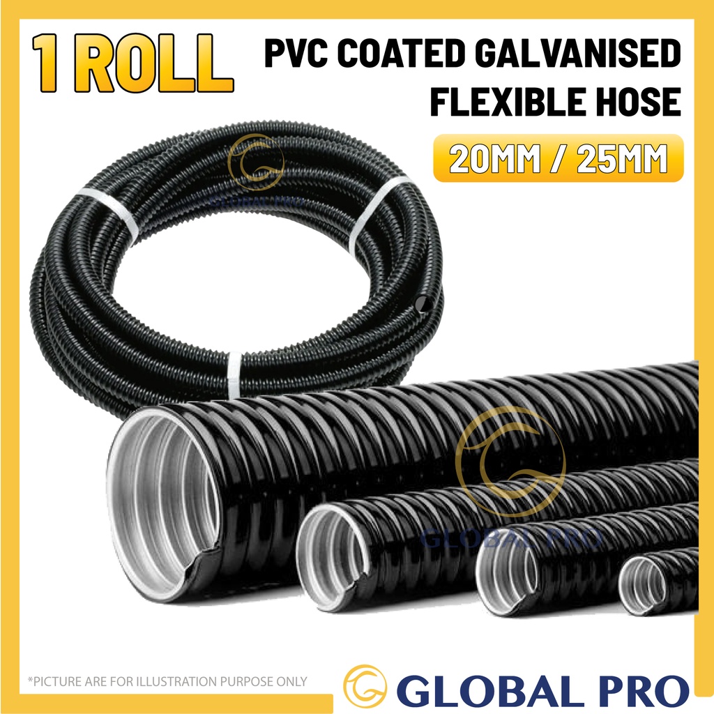 [1ROLL] 20mm / 25mm 30 MTR PVC COATED GALVANISED STEEL Flexible Hose GI Flexible Pipe Shopee
