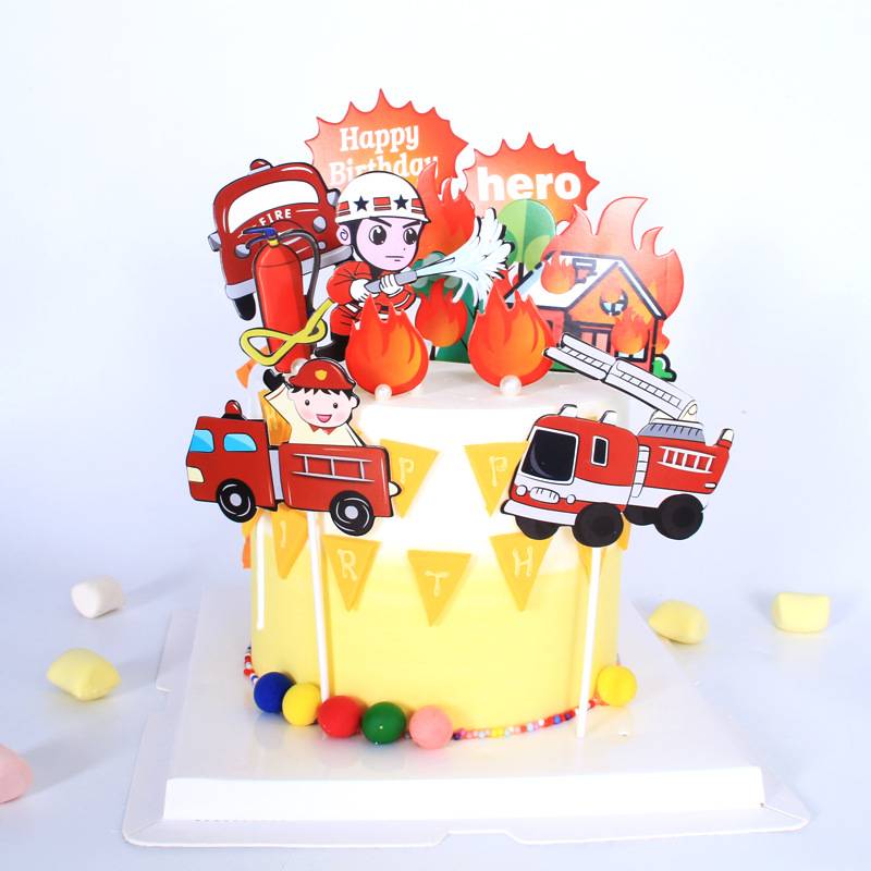 Fire Engines Fire Extinguishers Firemen Hero Theme Happy Birthday Cake