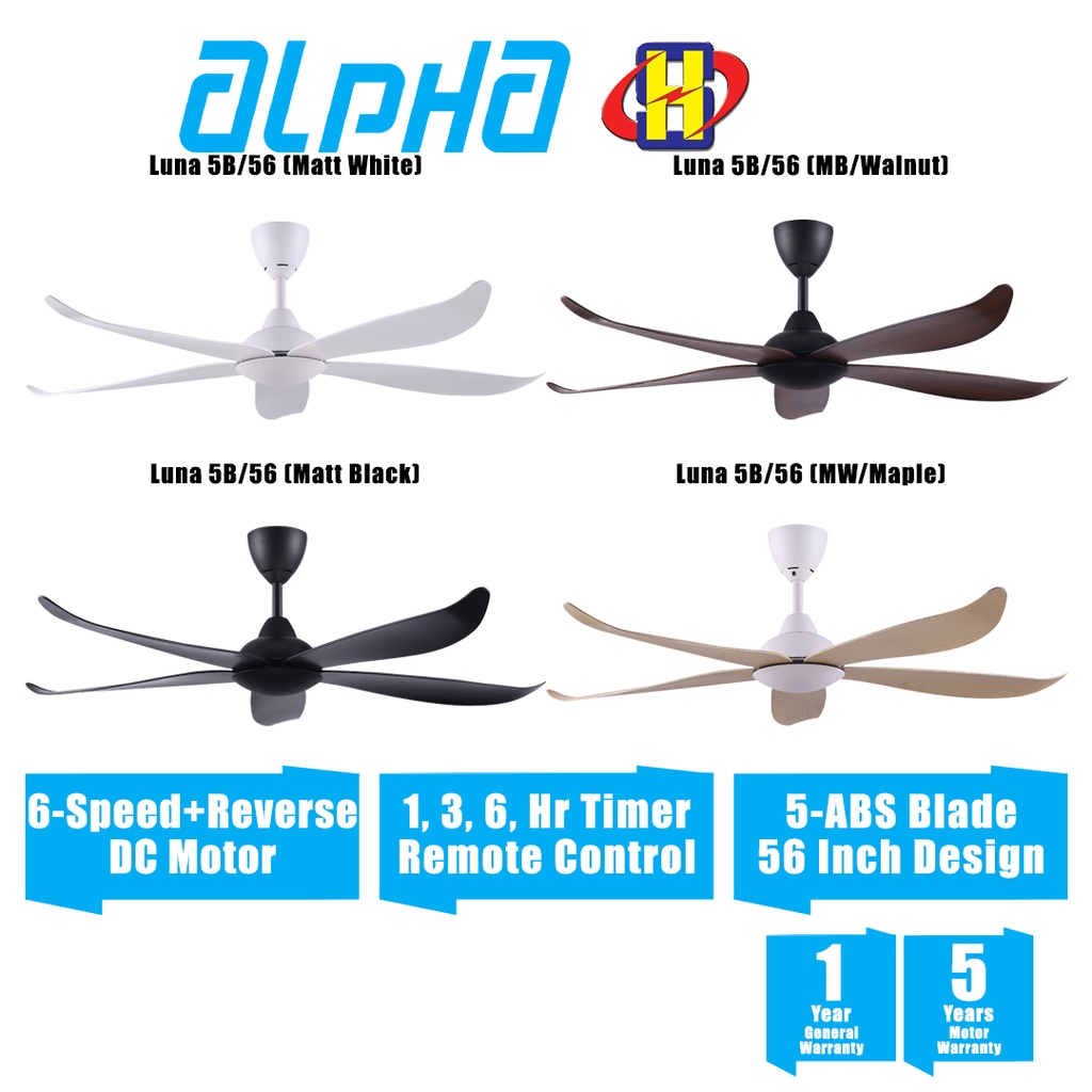 Alpha Ceiling Fan (40 Inch / 46 Inch / 56 Inch) 6Speed DC Motor Remote