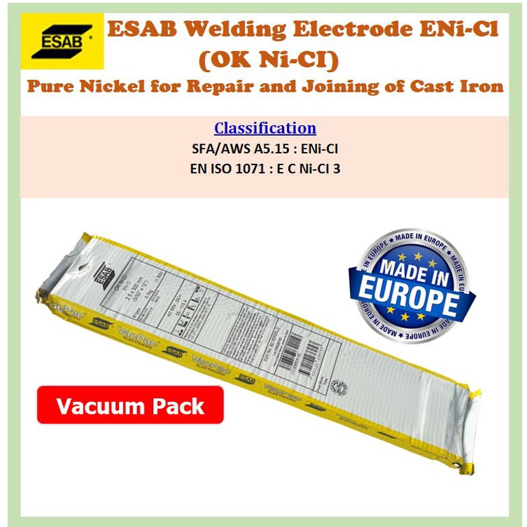 ESAB Welding Electrode ENiCl (OK NiCI) Pure Nickel for Repair and