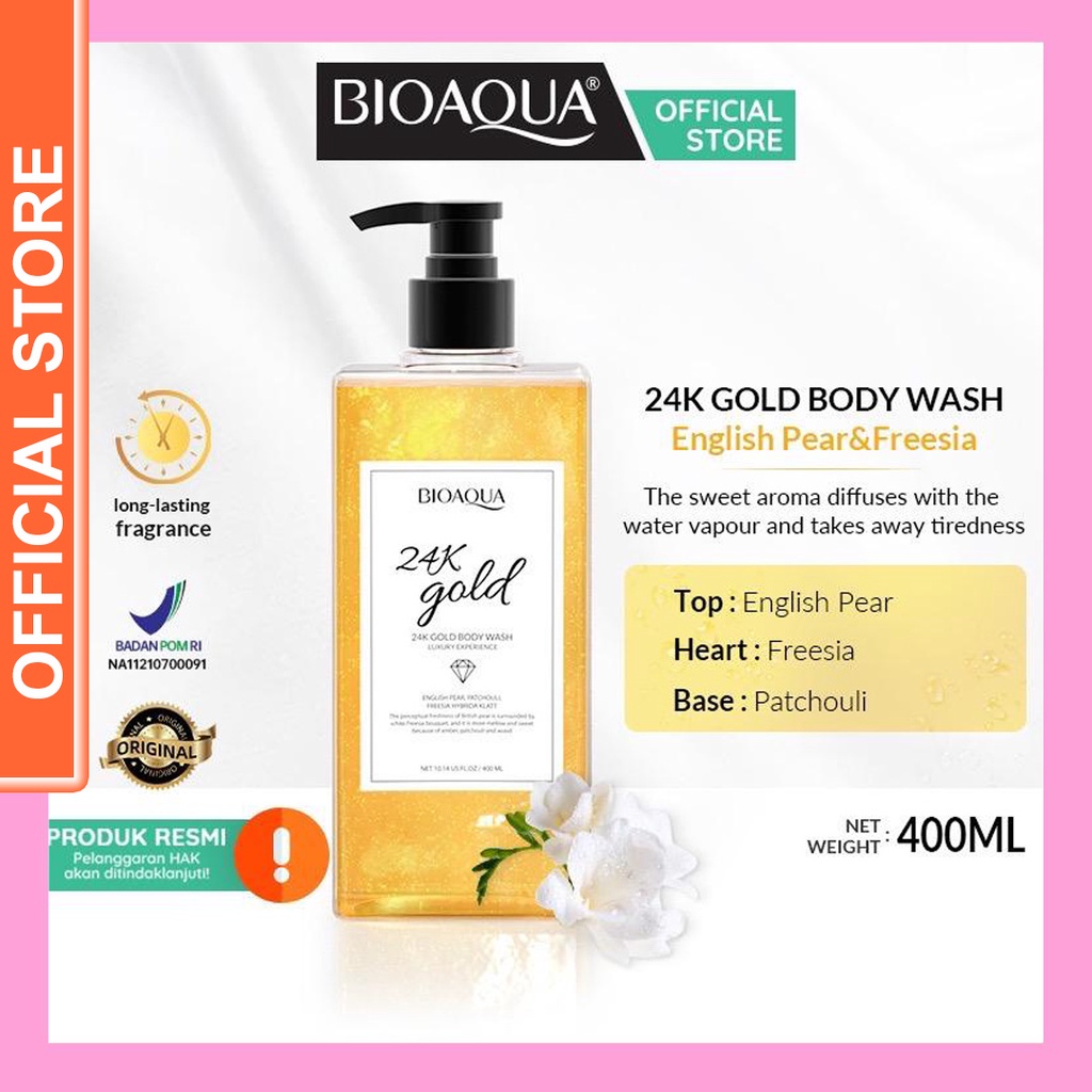Bioaqua 24K Gold Body Wash 400ml Shower Gel English Pear & Freesia