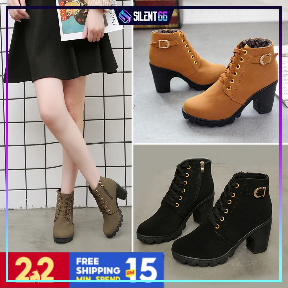 READY STOCK Boots Women High Heel Sandal Kasut Outdoor Shoe Boot Wedges