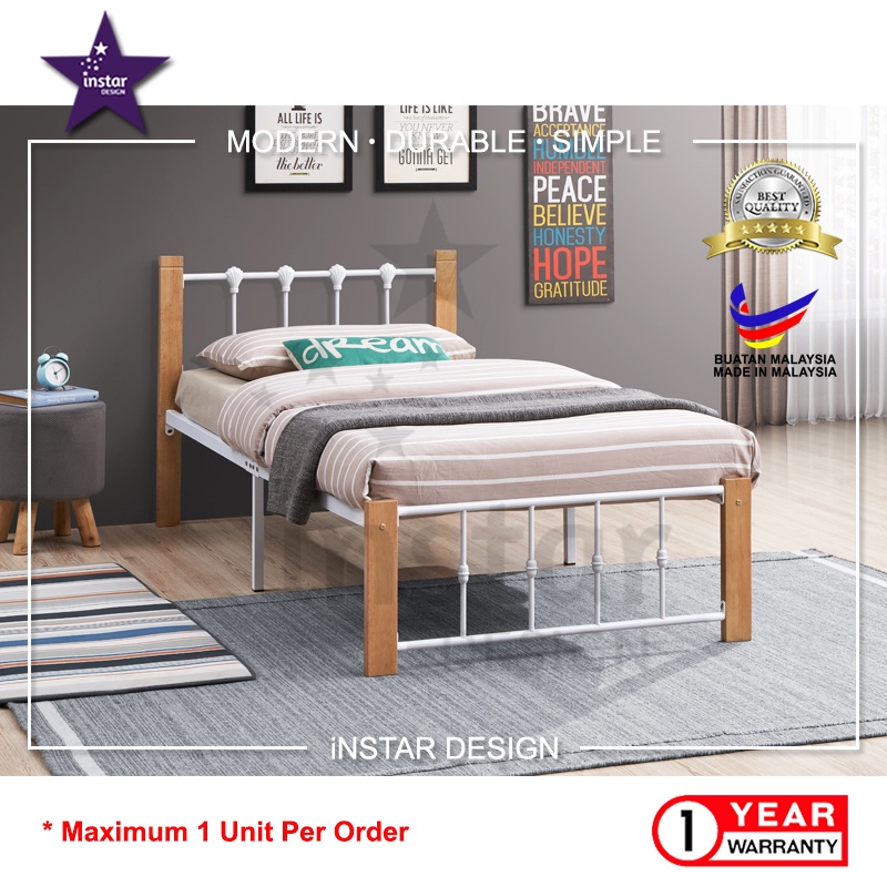 iNSTAR DESIGN AQUA SINGLE RUBBER WOOD METAL BED FRAME Shopee Malaysia