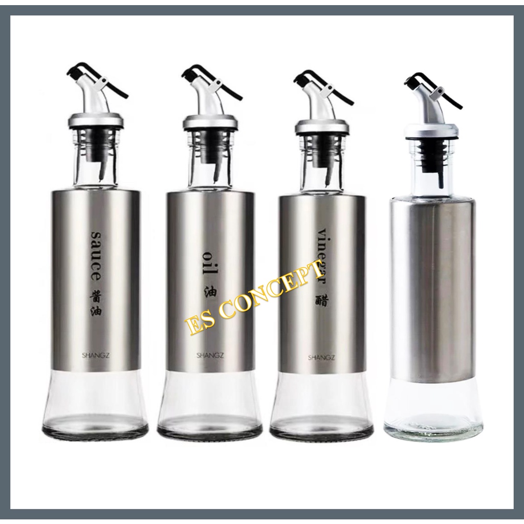 Oil dispenser Glass condiment bottle with 304 stainless steel layer oil bottle sauce dispenser