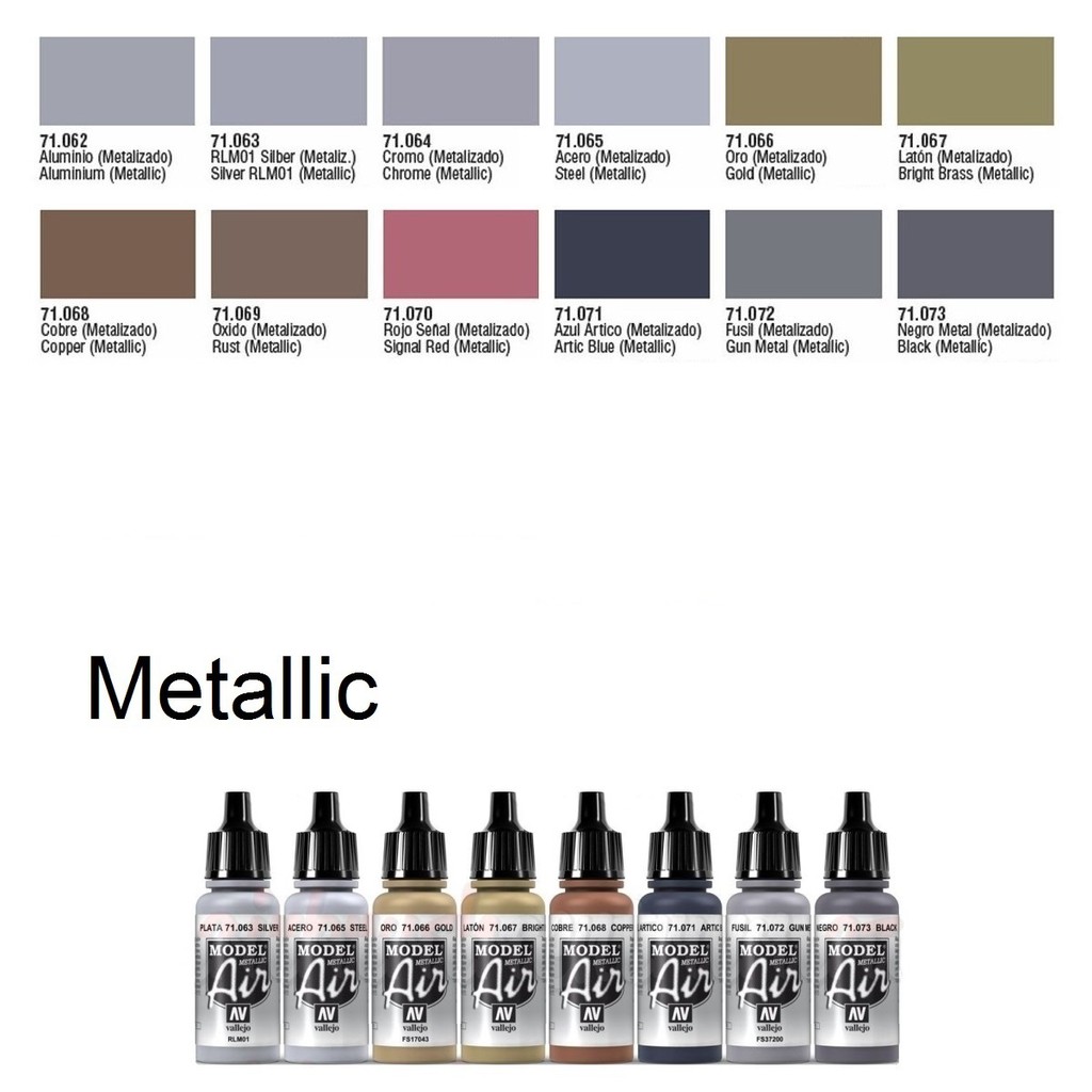 Vallejo Model Air Color Acrylic Paint 17ml 71.062 71.073 Metallic