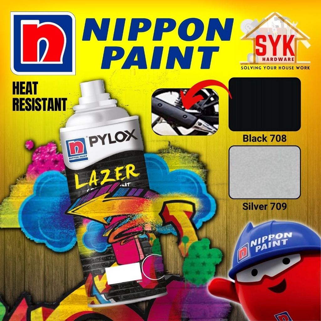 SYK Nippon Paint Pylox Spray Paint Heat Resistant (Silver 709 & Black