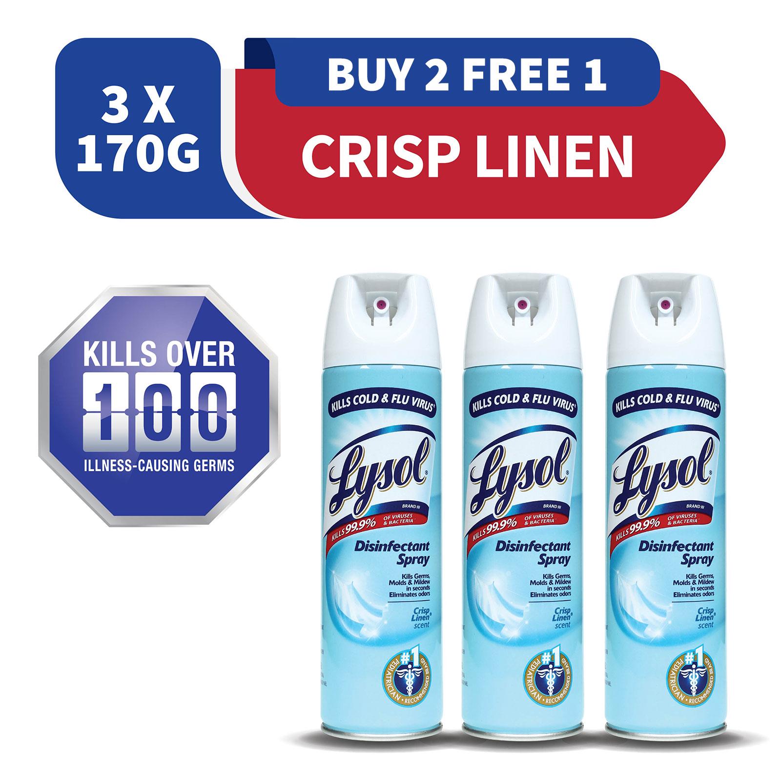 [BUY 2 FREE 1] Lysol Disinfectant Spray Crisp Linen (170g) Shopee