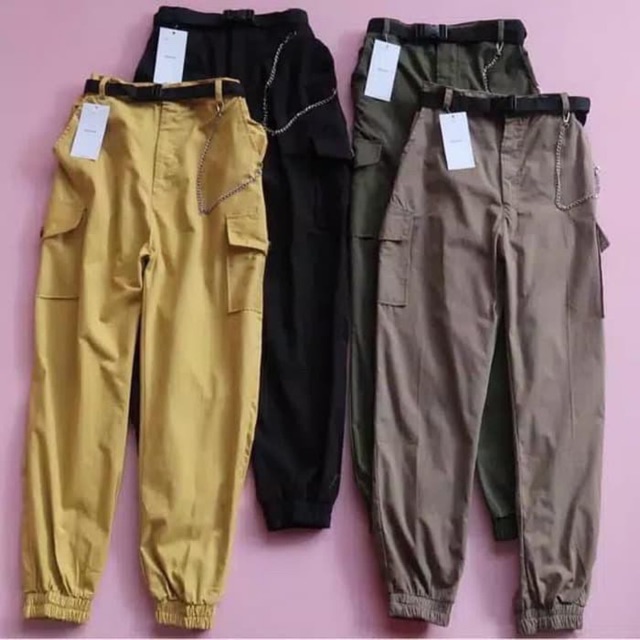 1KG MUCH 4PCS (FREE BELT) JOGGER CARGO PANTS WOMEN
