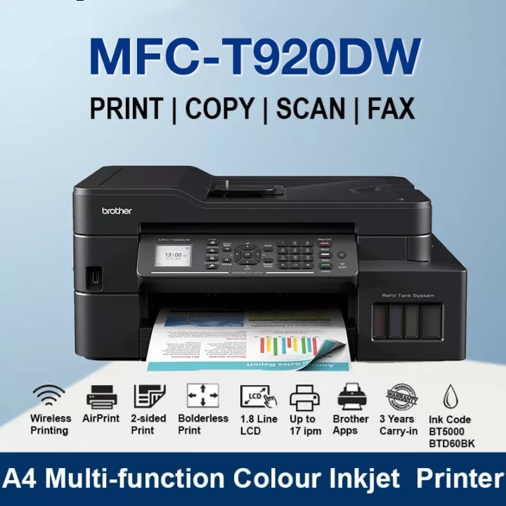 BROTHER MFCT920DW 4 IN ONE COLOR INKJET INK TANK PRINTER Shopee Malaysia