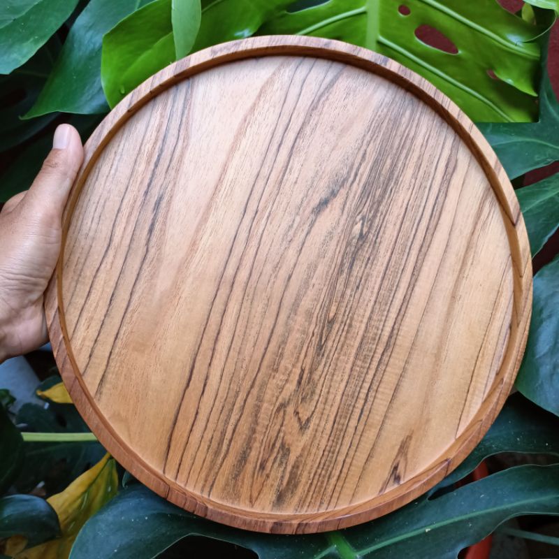 KAYU Teak Wood Round Tray, Teak Wood Round Tray 30cm Shopee Malaysia