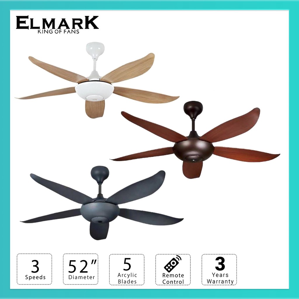 Elmark KL101/Spitfire 52" 5 Blades 3 Speeds Remote Control Ceiling Fan