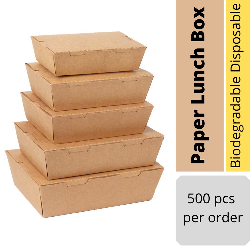[ READY STOCK ] Brown Kraft Paper Lunch Boxes Takeaway Biodegradable