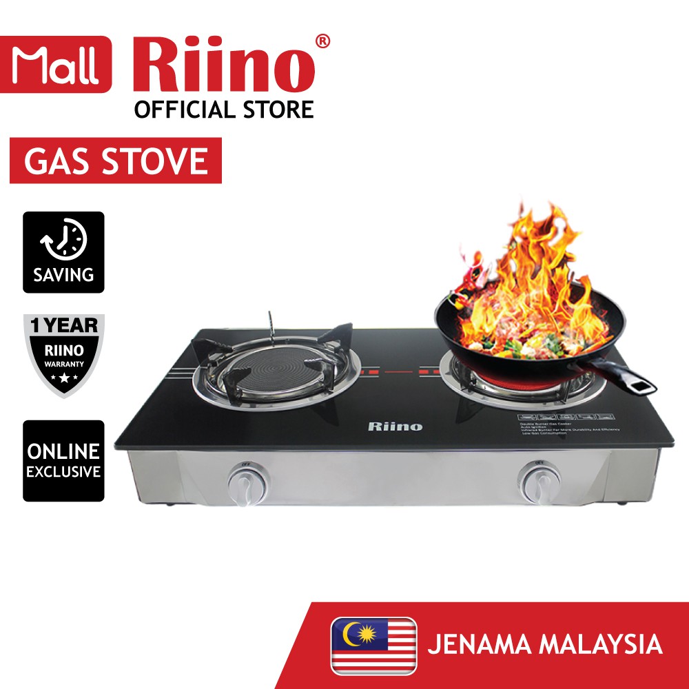 Dapur Masak Berkualiti Riino Infrared Tempered Glass Top Gas Stove with